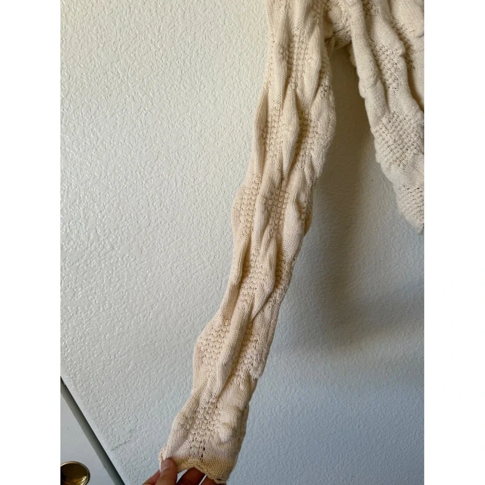 Anthropologie Womens Cream Cable Knit Crop Sweater Bobble Texture Size M